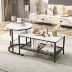 Dans les nuages - lot de 2 table basse gigogne, avec 2 �tag�re, plateau de imitation effet marbre, cadre ...
