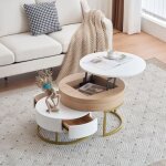Dans les nuages - lot de 2 table basse gigogne ronde, 70 cm - avec plateau de table extensible, 2 tiroirs, ...