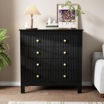Commode 79cm, rectangulaire, avec 5 tiroirs de rangement, poignées métalliques dorées, pieds en bois, ... Commode 79cm, rectangulaire, avec 5 tiroirs de rangement, poignées métalliques dorées, pieds en bois, ...
