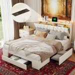 Dans les nuages - lit 160x200 cm, 2 places, avec 3 tiroirs de rangement, �clairages led, usb - a / c ...