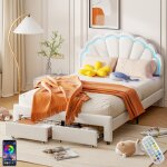 Dans les nuages - lit adulte 140x190 cm, avec t�te de lit en forme de fleur, 2 tiroirs de rangement, ...