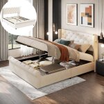 Dans les nuages - lit coffre 140x190 cm, avec 2 lampe de lecture, rangement, usb charge, classique, sommier ...