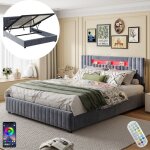 Dans les nuages - lit coffre 140x190 cm, avec �clairages led, hydraulique de rangement, �tag�res, sommier ...