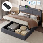 Dans les nuages - lit coffre 140x190 cm, avec usb fonction de charge c, hydraulique de rangement, sommier ...