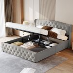 Dans les nuages - lit coffre 140x200 cm, 2 places, avec espace de rangement, sommier � lattes en bois, ...