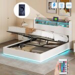 Dans les nuages - lit coffre 140x200 cm, avec led, usb - a / c charge, 3 �tag�res, hydraulique de rangement, ...