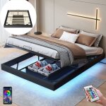 Dans les nuages - lit coffre 160x200 cm, 2 places, avec sans t�te de lit, led, rangement, sommier � lattes ...