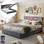 Dans les nuages - lit coffre 160x200 cm, avec �clairages led, hydraulique de rangement, t�l�commande, ...