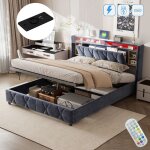 Dans les nuages - lit coffre 160x200 cm, avec �clairages led, hydraulique de rangement, t�te de lit de ...