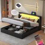 Dans les nuages - lit coffre 160x200 cm, avec �clairage led, usb - a / c charge, hydraulique de rangement, ...