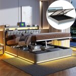 Lit coffre 160x200 cm - lit double avec port usb intgre, bande lumineuse led et rangement, sommier ...
