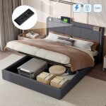 Dans les nuages - lit coffre 160x200 cm, avec usb fonction de charge c, hydraulique de rangement, sommier ...