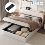 Dans les nuages - lit coffre 160x200 cm, avec usb fonction de charge c, hydraulique de rangement, sommier ...