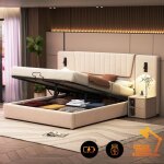 Dans les nuages - lit coffre 180x200 cm, avec 2 lampe de lecture r�glable, rangement, t�te de lit extra ...