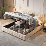 Dans les nuages - lit coffre 180x200 cm, avec d�coration clout�e, 2 tiroirs de rangement, classique, ...