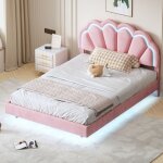 Dans les nuages - lit double 140x200 cm, avec clairage led, tte de lit en forme de coquillage, sommier ...