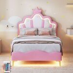 Dans les nuages - lit simple capitonn� 90x200 cm, avec led t�te de lit forme de fleur et couronne, sommier ...