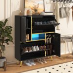 Dans les nuages - meuble � chaussures, avec led, 2 portes abattants, 2 portes de rangement, �tag�res ...