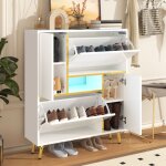 Dans les nuages - meuble � chaussures, avec led, 2 portes abattants, 2 portes de rangement, �tag�res ...