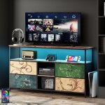 Meuble tv 137 cm, avec 4 tiroirs de rangement, tagres, cadre en mtal, rectangulaire, industriel vintage, ...