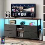 Dans les nuages - meuble tv 137 cm, avec 4 tiroirs de rangement, tagres, cadre en mtal, rectangulaire, ...