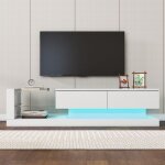 Dans les nuages - meuble tv 140 cm, avec éclairage led, 2 portes de rangement, étagères en verre, laqué, ... Dans les nuages - meuble tv 140 cm, avec éclairage led, 2 portes de rangement, étagères en verre, laqué, ...