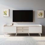 Dans les nuages - meuble tv 160cm, avec deux tiroirs et deux portes coulissantes, banc tv avec rangement, ...