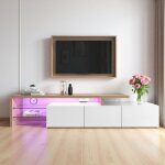 Dans les nuages - meuble tv 197 cm avec rangement ? banc tv avec 3 portes, , finition laqu�e blanche, ...