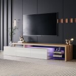 Dans les nuages - meuble tv 200 cm, avec éclairage led, 3 portes de rangement, 2 étagères en verre, style ... Dans les nuages - meuble tv 200 cm, avec éclairage led, 3 portes de rangement, 2 étagères en verre, style ...