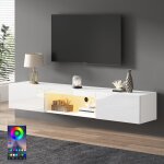 Dans les nuages - meuble tv suspendu 160 cm, avec �clairage led, 2 tiroirs, bluetooth, compartiment, ...