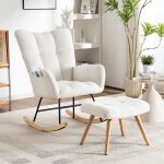 Dans les nuages - rocking chair, avec repose - pieds, poche latrale, dossier, accoudoirs, cadre en bois, ...