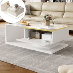 Dans les nuages - table basse fixe 100 cm avec rangement, table de salon en verre avec effet led - blanc ...