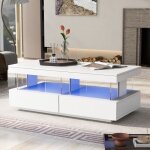Dans les nuages - table basse fixe 100 cm, rectangulaire, avec clairage led, 2 tiroirs de rangement, ...