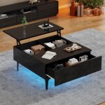 Dans les nuages - table basse fixe carre 70x70 cm, moderne table pour salon, plateau relevable hydraulique, ...