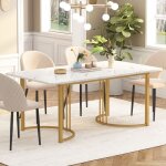 Dans les nuages - table � manger rectangulaire 140 cm, avec plateau de imitation effet marbre, cadre ...