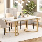 Dans les nuages - table � manger rectangulaire 140 cm, avec plateau de imitation effet marbre, cadre ...