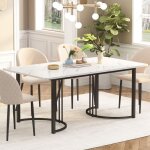 Dans les nuages - table � manger rectangulaire 140 cm, avec plateau de imitation effet marbre, cadre ...