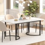 Dans les nuages - table � manger rectangulaire 140 cm, avec plateau de imitation effet marbre, cadre ...