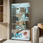 Dans les nuages - vitrine en verre de s�curit� tremp�, avec �clairage led, porte, 4 �tag�res, cadre en ...