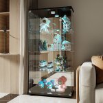 Dans les nuages - vitrine en verre de s�curit� tremp� avec led, 2 porte, 4 �tag�res, cadre en bois, serrures, ...