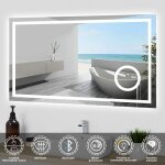 Ocean sanitaire - ocean 160x80 cm miroir de salle de bain led avec loupe bluetooth 3 couleurs dimmable ...