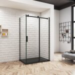 Ocan cabine de douche coulissante 140x90x200cm - verre anticalcaire 8mm, profil noir mat - receveur ...