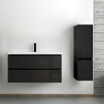 Ocean ensemble meuble salle de bain 100 cm noir brillant avec 2 tiroirs � fermeture automatique, lavabo ...