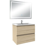 Ocean ensemble meuble salle de bain 60cm ch�ne wotan simple vasque et miroir lumineux 3 couleurs et dimmable ...