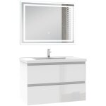 Ocean ensemble de meuble salle de bain 79cm avec 2 tiroirs, miroir led, meuble blanc haut brillant