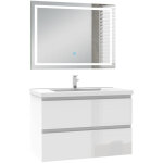Ocean ensemble de meuble de salle de bain 79cm blanc haut brillant avec miroir led