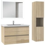 Ocean ensemble de meuble salle de bain 79cm ch�ne haut brillant, miroir led + colonne 131. 5cm