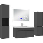 Ocean ensemble meuble salle de bain 80 cm anthracite, lavabo c�ramique + 2 colonnes hautes + miroir bluetooth ...