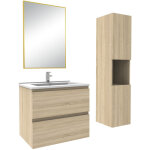 Ocean ensemble de meuble de salle de bain simple vasque 60 cm + colonne + miroir ch�ne wotan