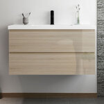 Ocean meuble salle de bain 100cm ch�ne wotan brillant avec 2 tiroirs � fermeture automatique et simple ...